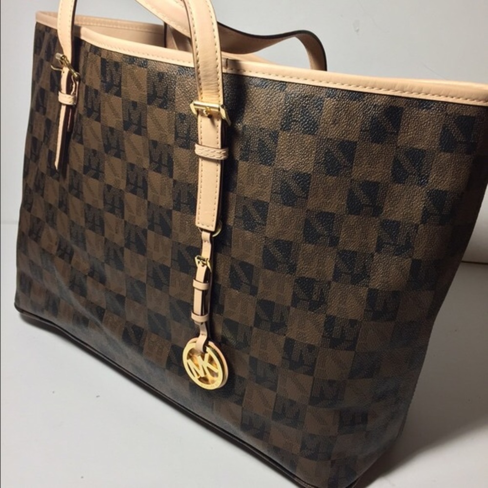 Michael kors jet set authentic tote brown pattern